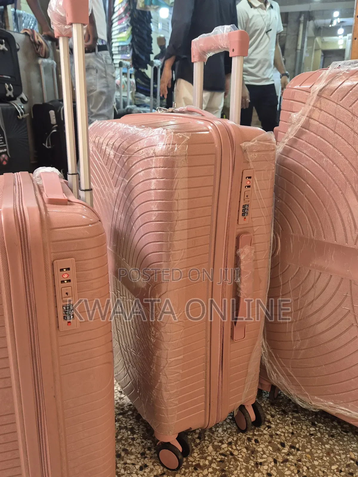 3 Pc Rubber Trolley Suitcase - Luggage Travel With Lock and 4 Wheels