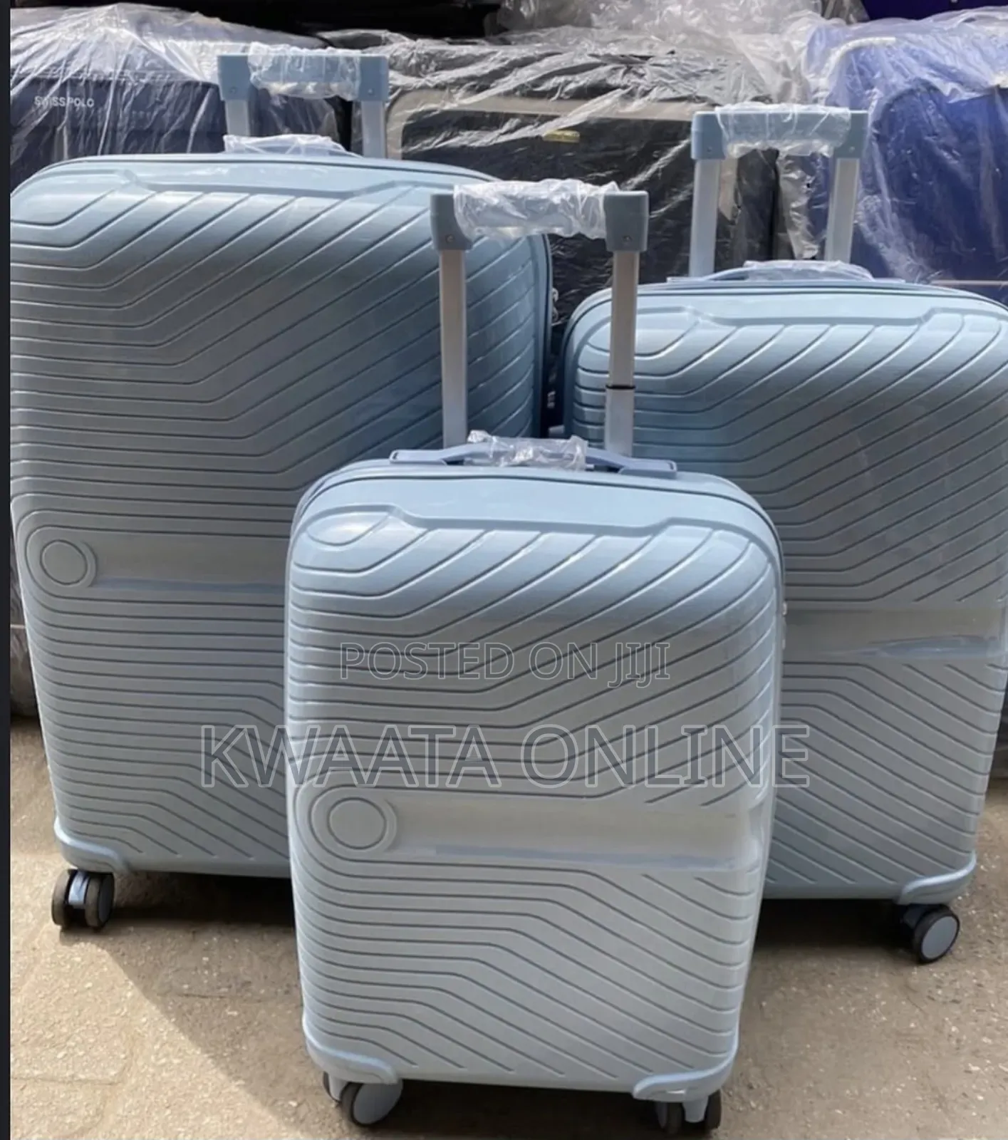 3 Pc Rubber Trolley Suitcase - Luggage Travel With Lock and 4 Wheels
