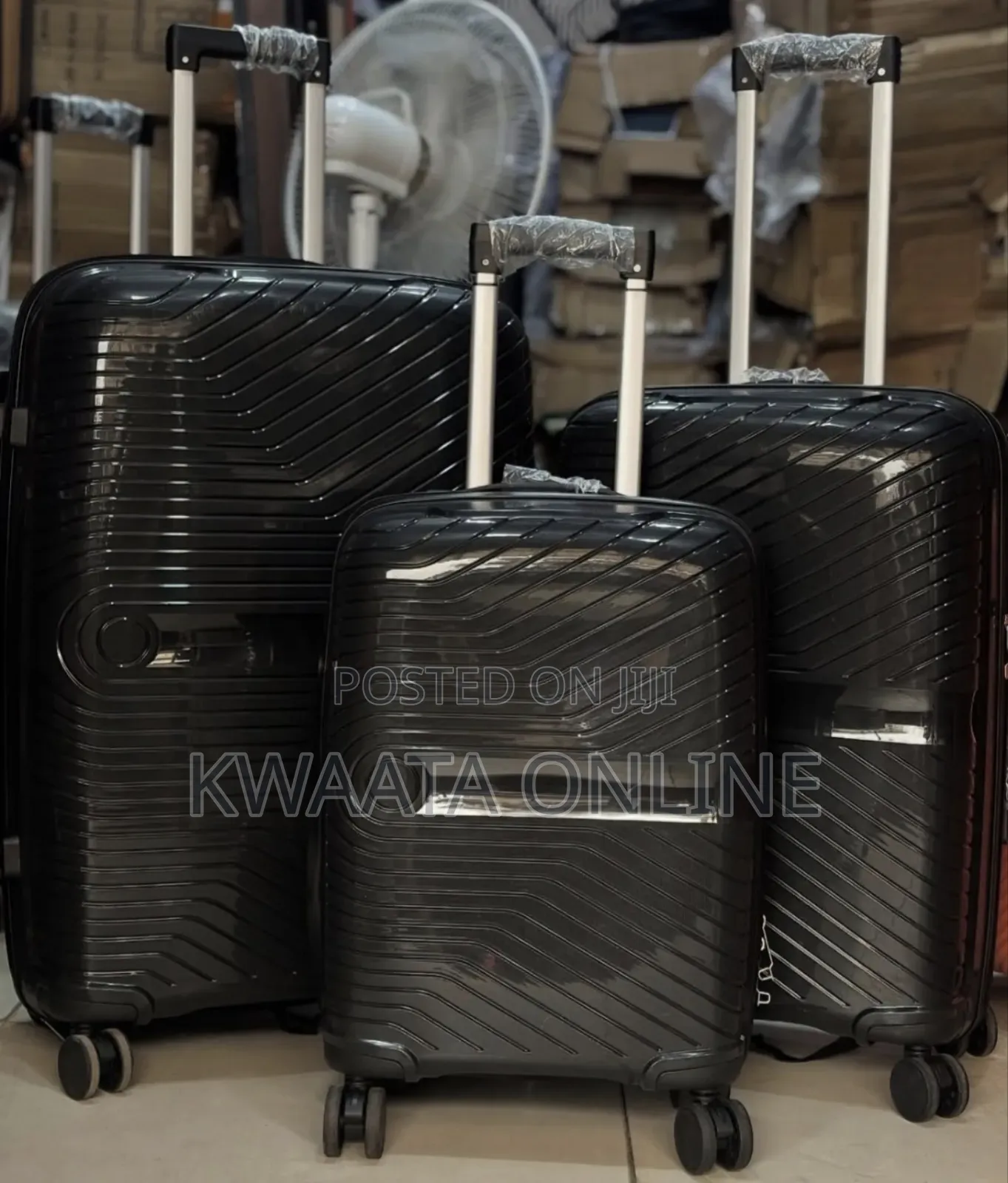 3 Pc Rubber Trolley Suitcase - Luggage Travel With Lock and 4 Wheels