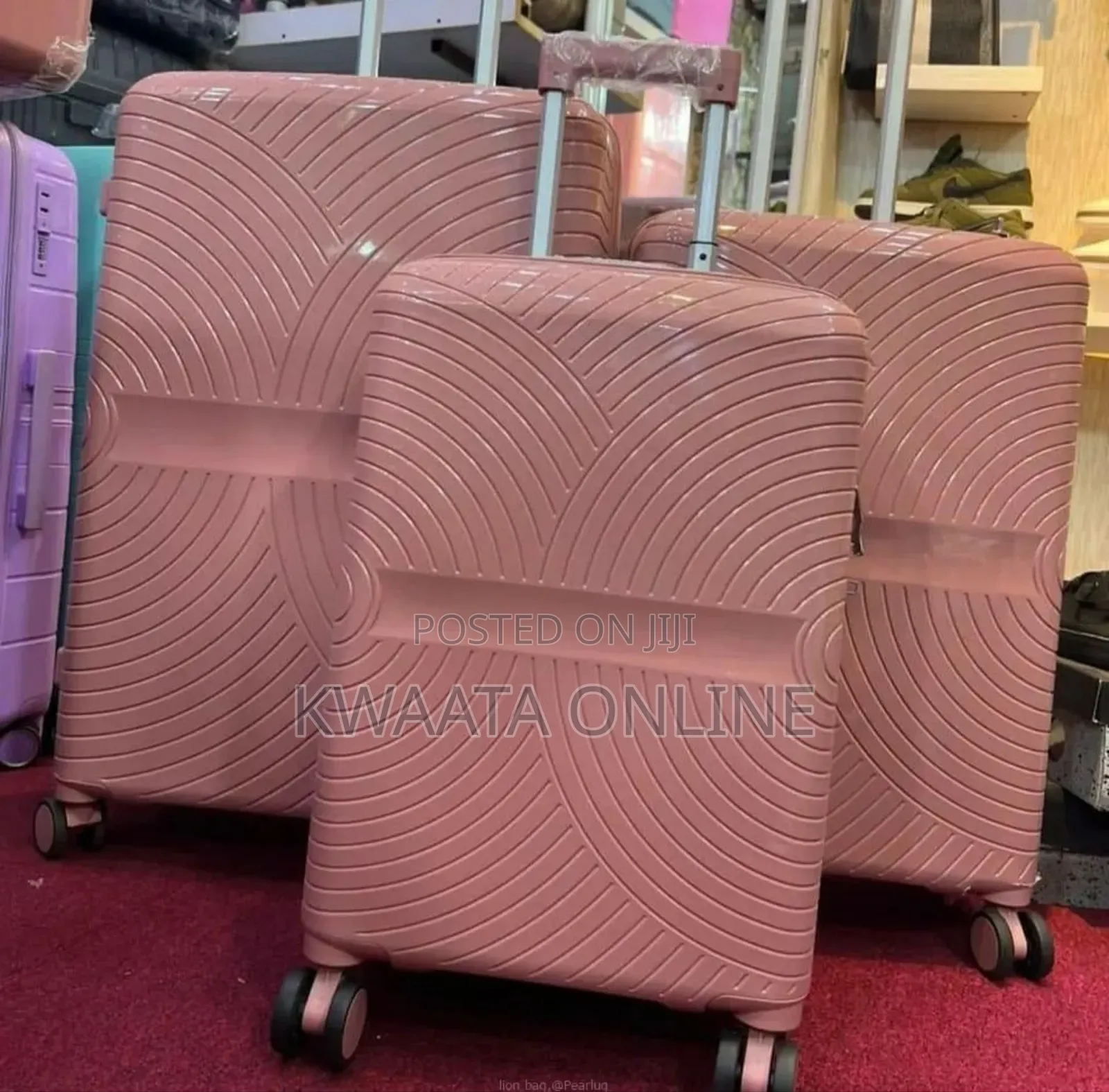 3 Pc Rubber Trolley Suitcase - Luggage Travel With Lock and 4 Wheels