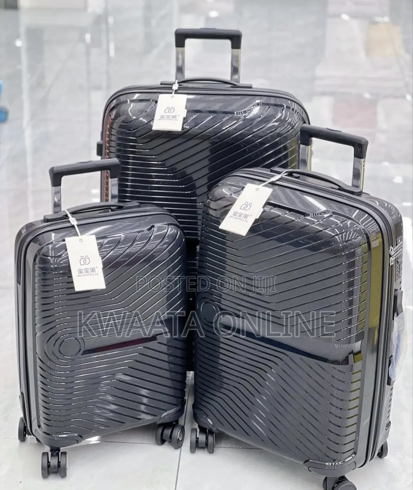 3 Pc Rubber Trolley Suitcase - Luggage Travel With Lock and 4 Wheels