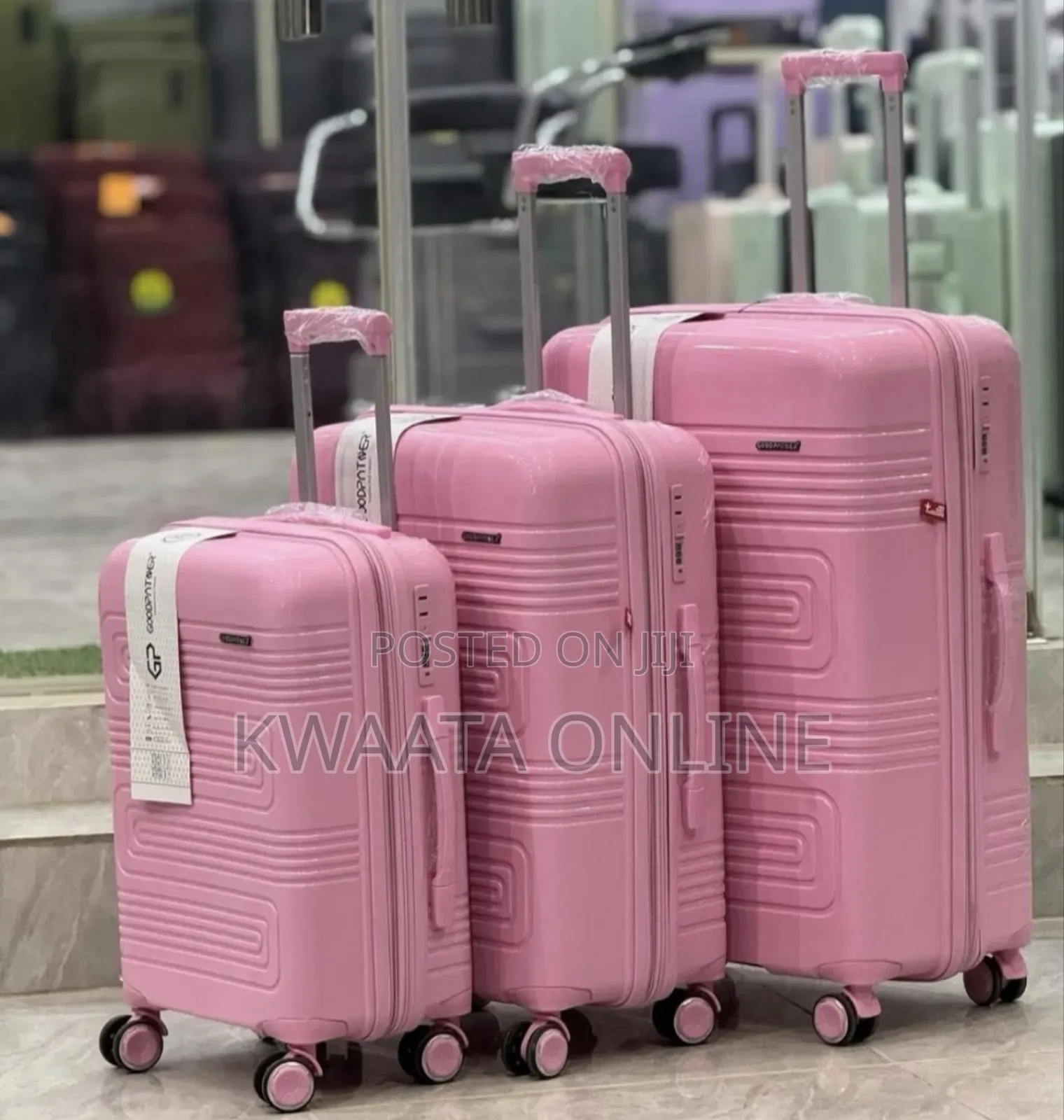 3 Pc Rubber Trolley Suitcase - Luggage Travel With Lock and 4 Wheels