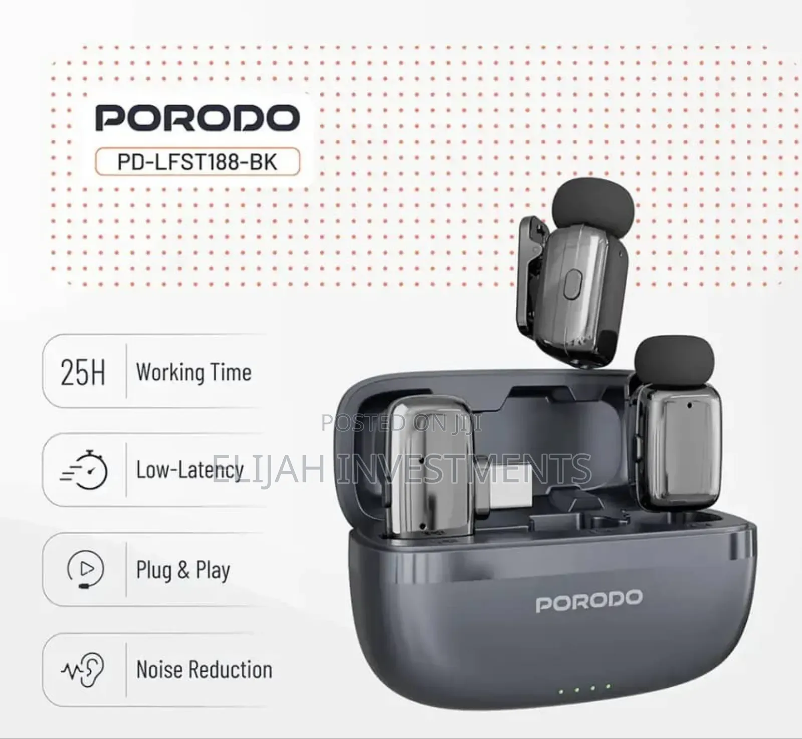 Porodo Wireless Lavalier Microphones Type-C - Black