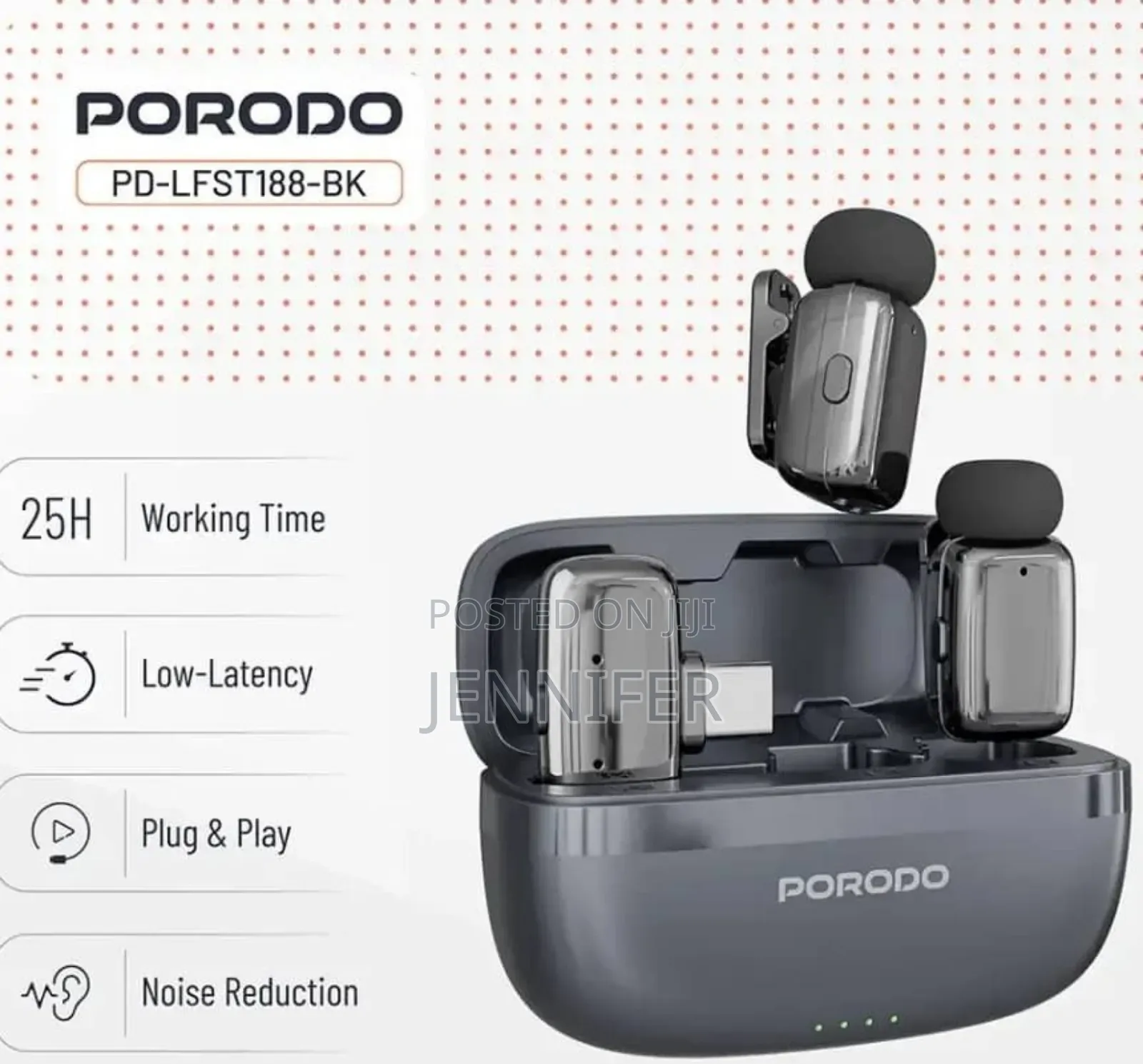 Porodo Wireless Lavalier Microphones Type-C - Black