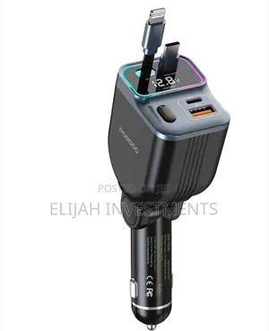 Porodo 65w Car Charger Dual Retractable Cable - Black