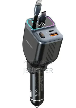 Porodo 65w Car Charger Dual Retractable Cable - Black