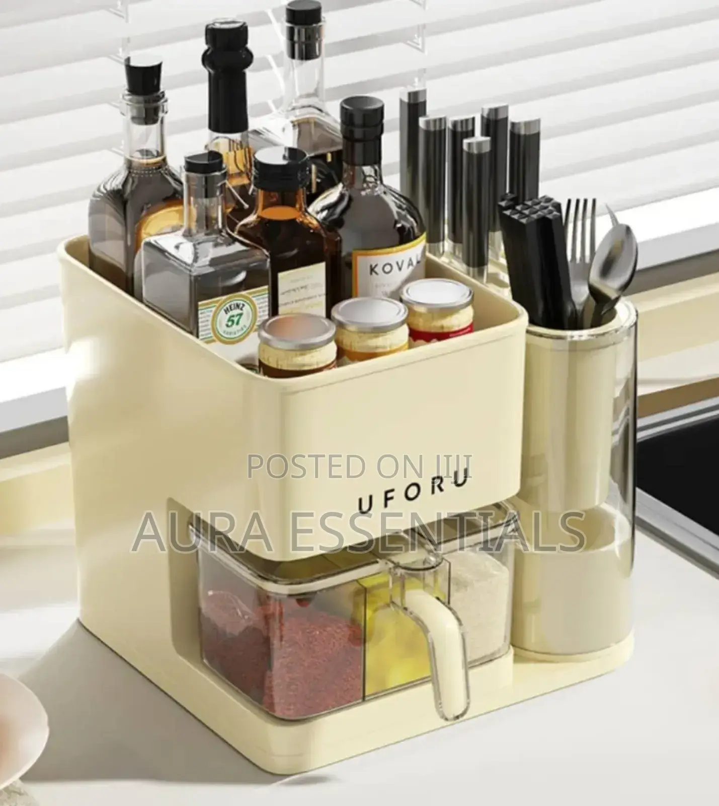 3 in 1 Kitchen Seasoning Box Spice Rack Knife Block