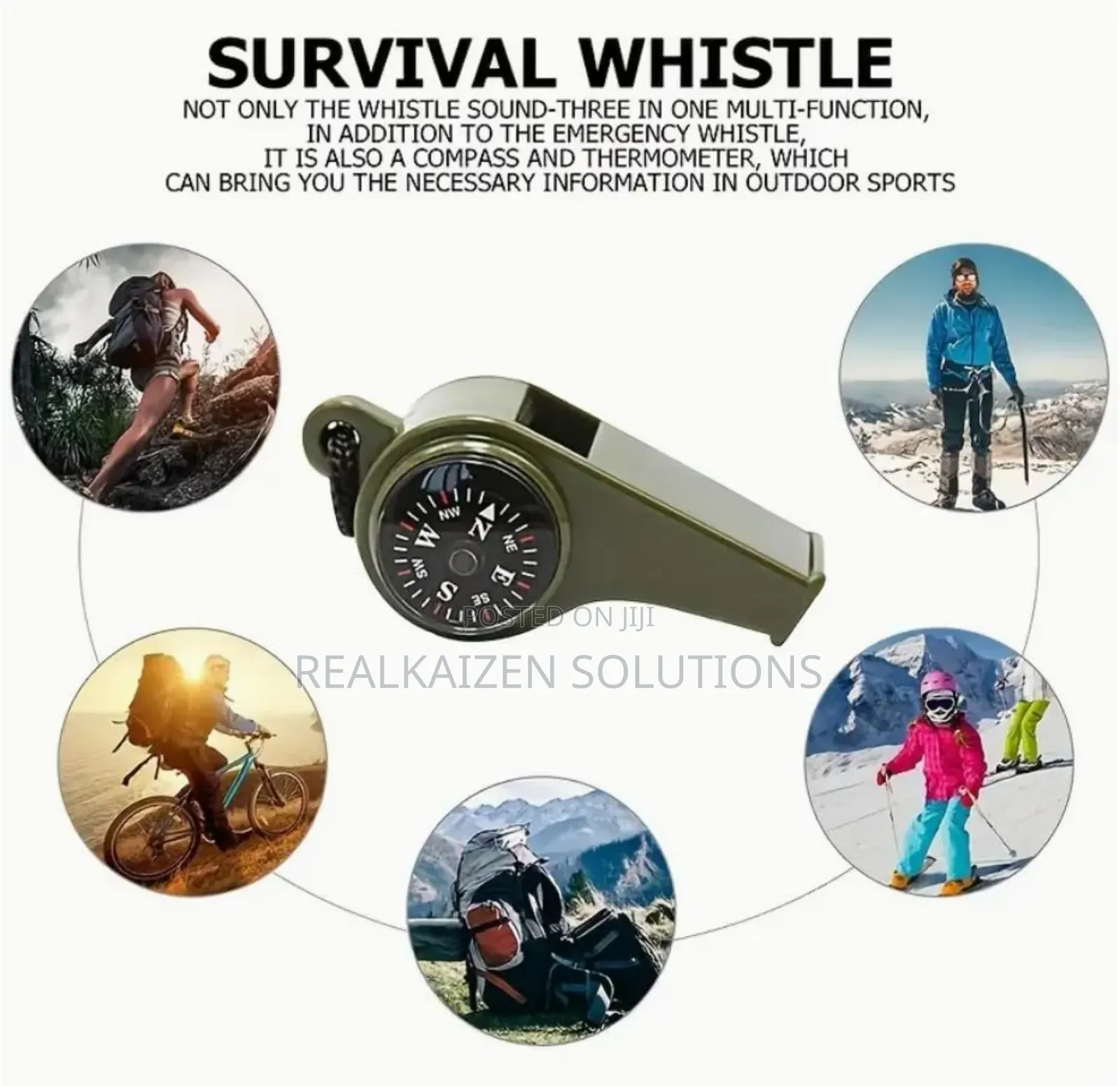 3 in 1 Emergency Outdoor Survival Whistle
With Compass Thermometer