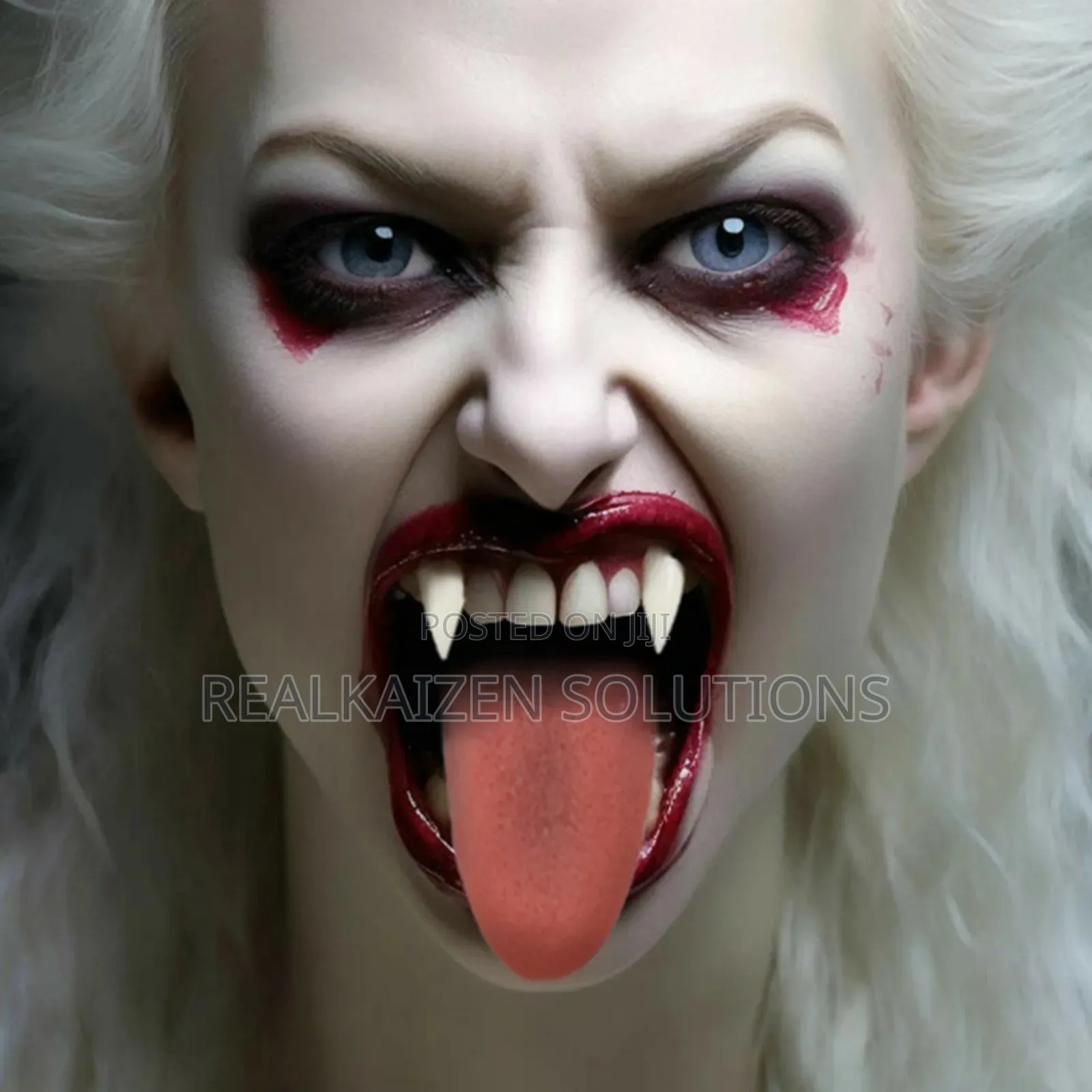 Realistic Halloween Prank Cosplay Fake Tongue With 19mm Vampire Teeth