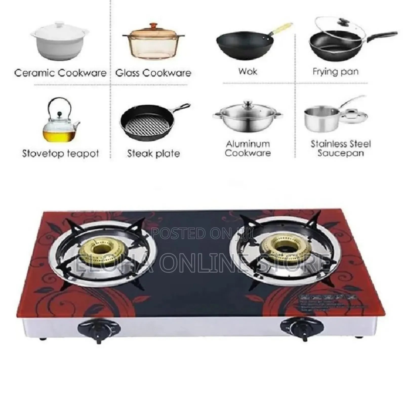 Pixel Double Burner Glass Gas Stove With Automatic Ignition