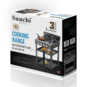 Saachi 3 Burner and 1 Hot Plate Gas Stove With Stand Nl-Gas-5262-Bk