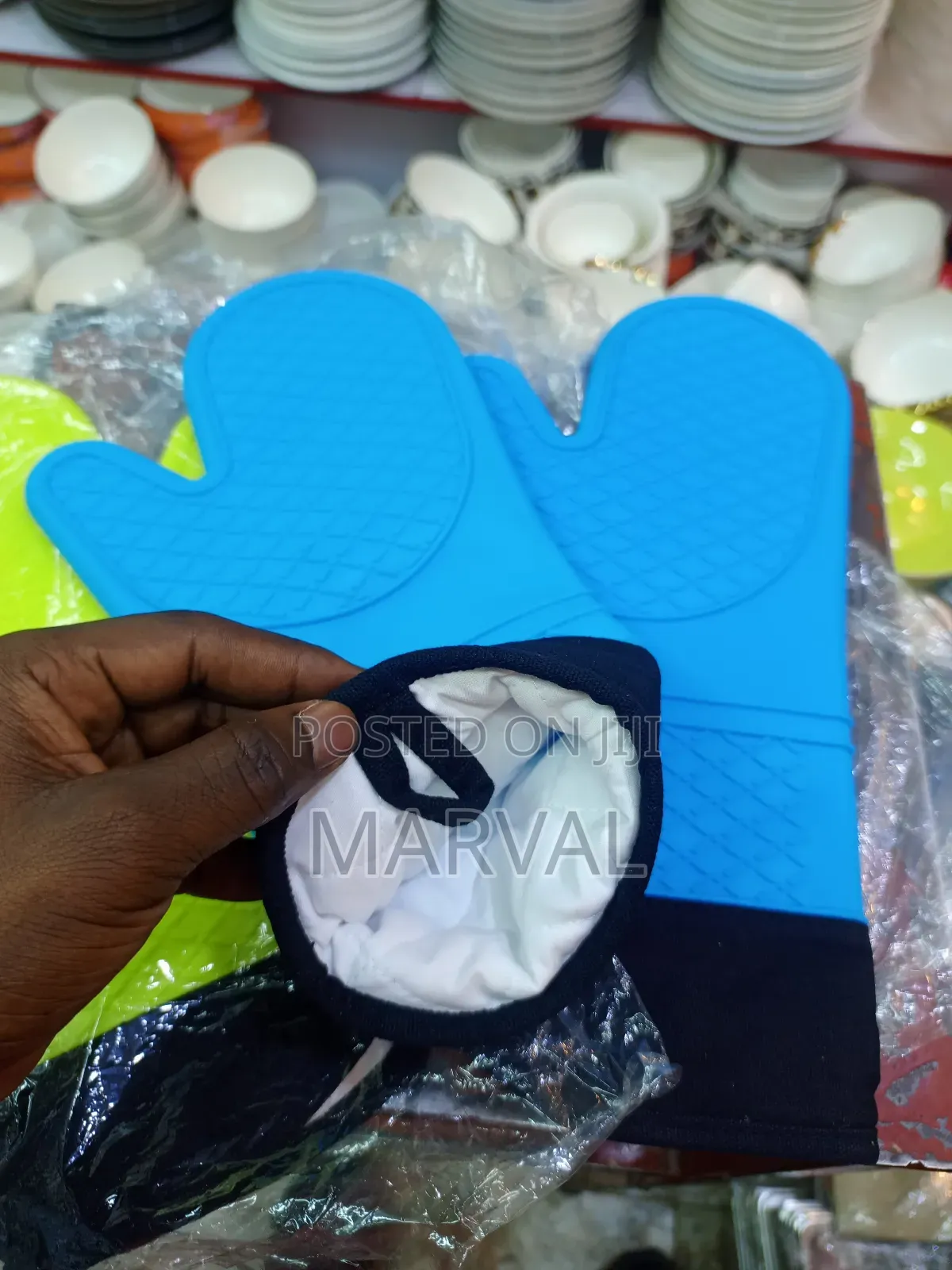A Pair of Oven Silicon and Cotton Made Gloves