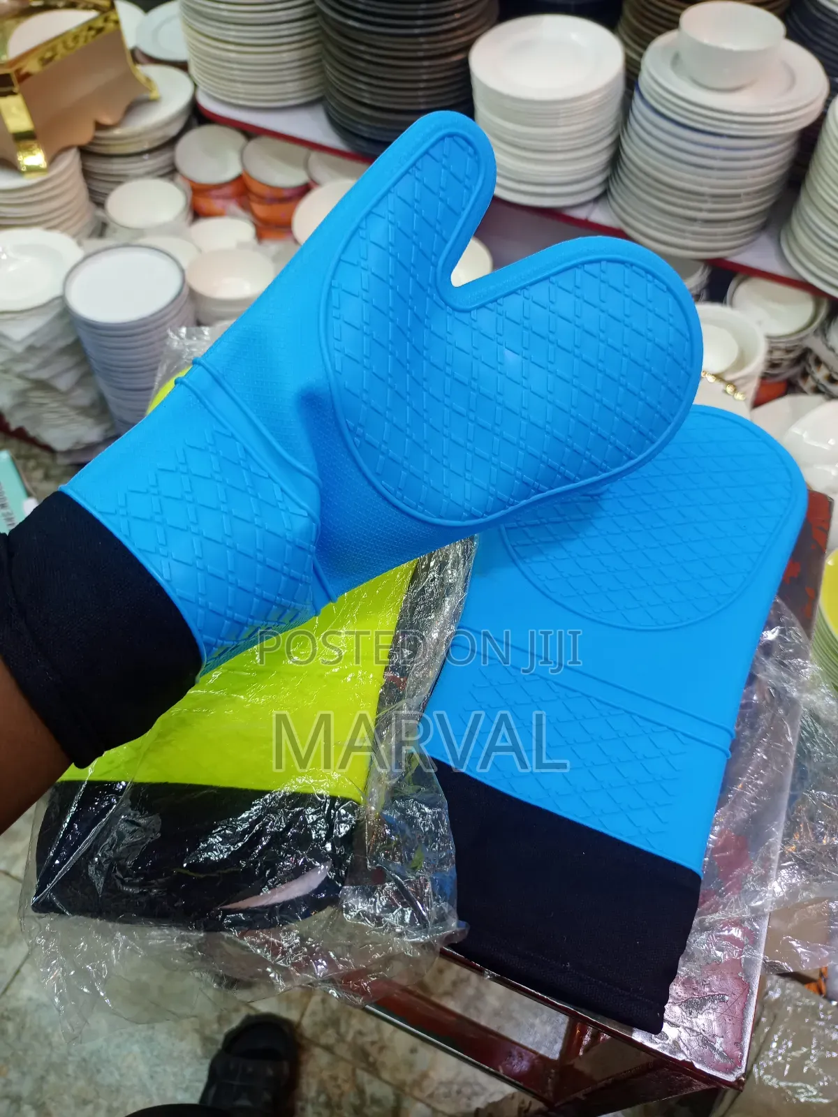 A Pair of Oven Silicon and Cotton Made Gloves