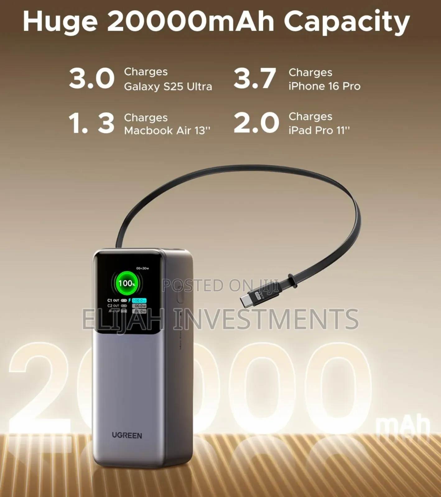 Ugreen Nexode 20000mah 130w Fast Charging Power Bank.