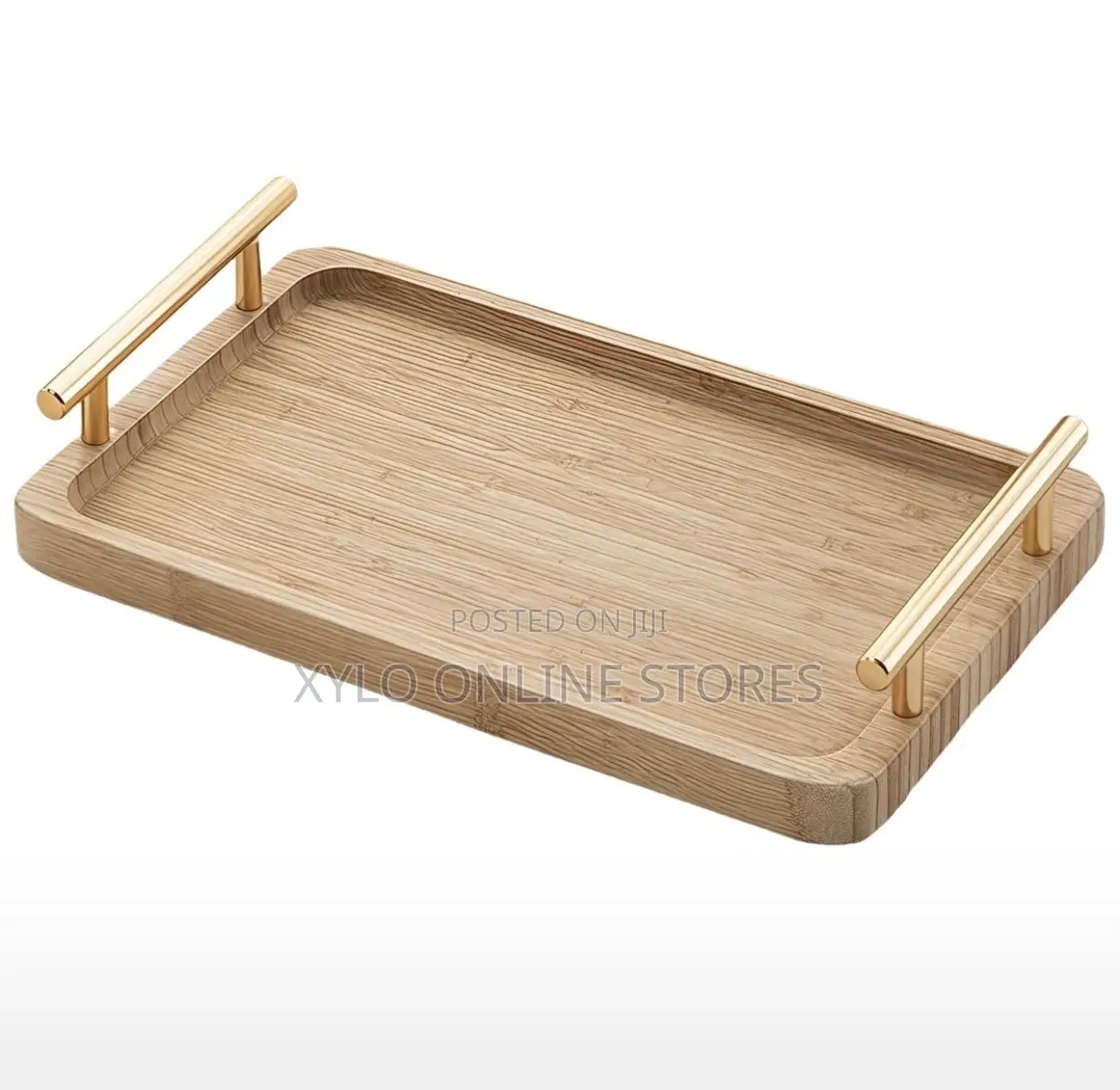 A Set of 3 Bamboo Trays With a Gold Handle
