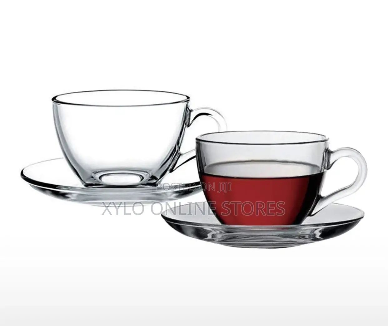 A Set of 6 Clear Cups With 6 Saucers