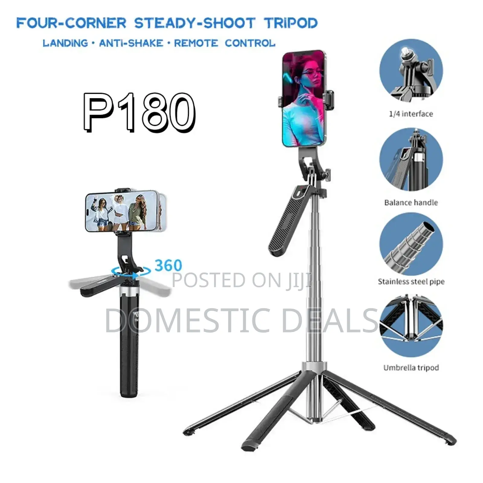 P.180 Foldable Selfie Stick Tripod 180cm Length