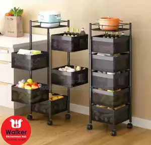 5-Tier Square Movable, Rotating Trolley Rack-Black
