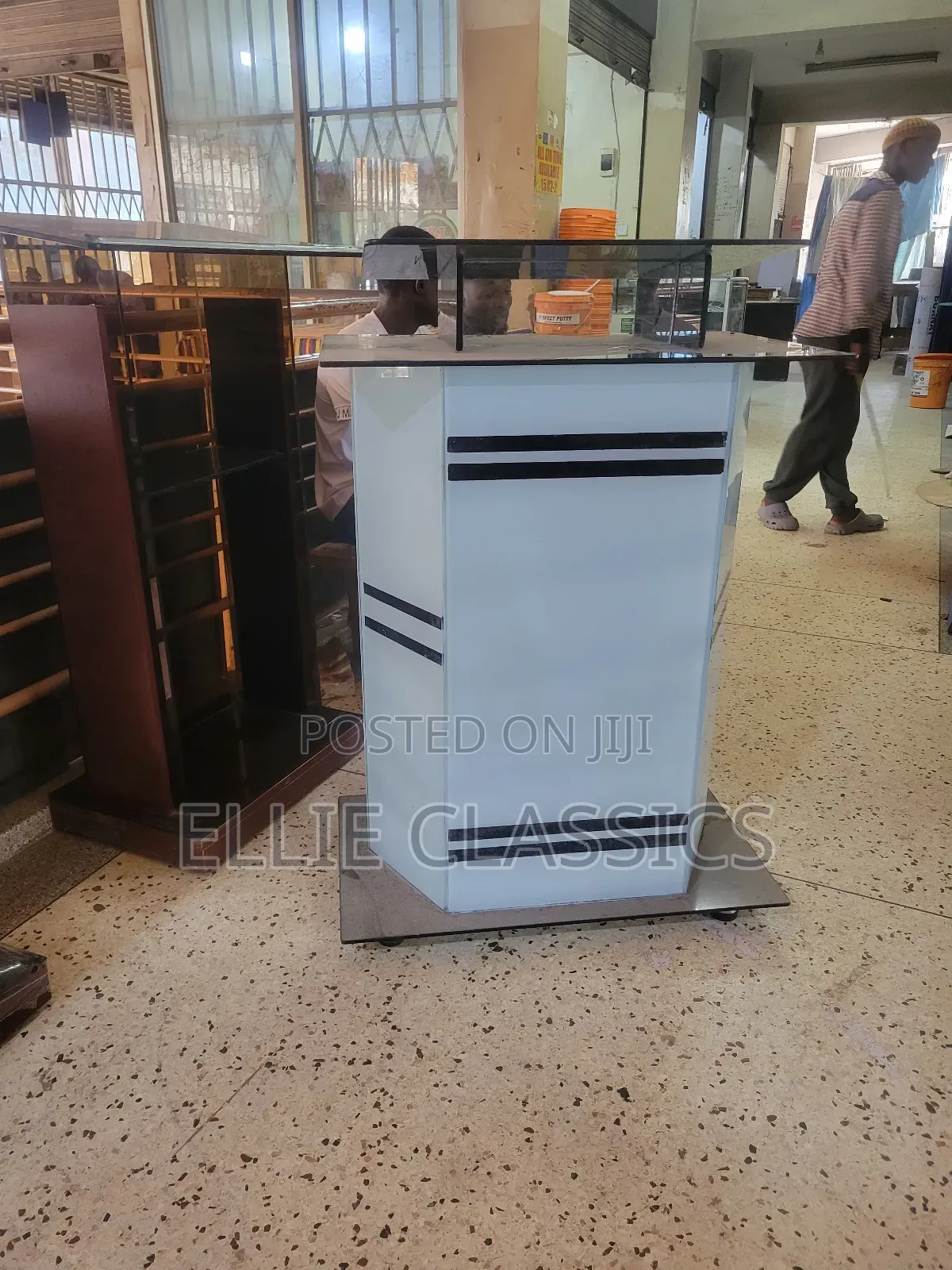 White and Black Striped Podium