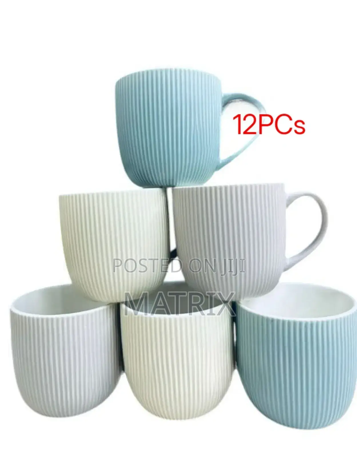 12 Stripped Ceramic Coffee Mugs
