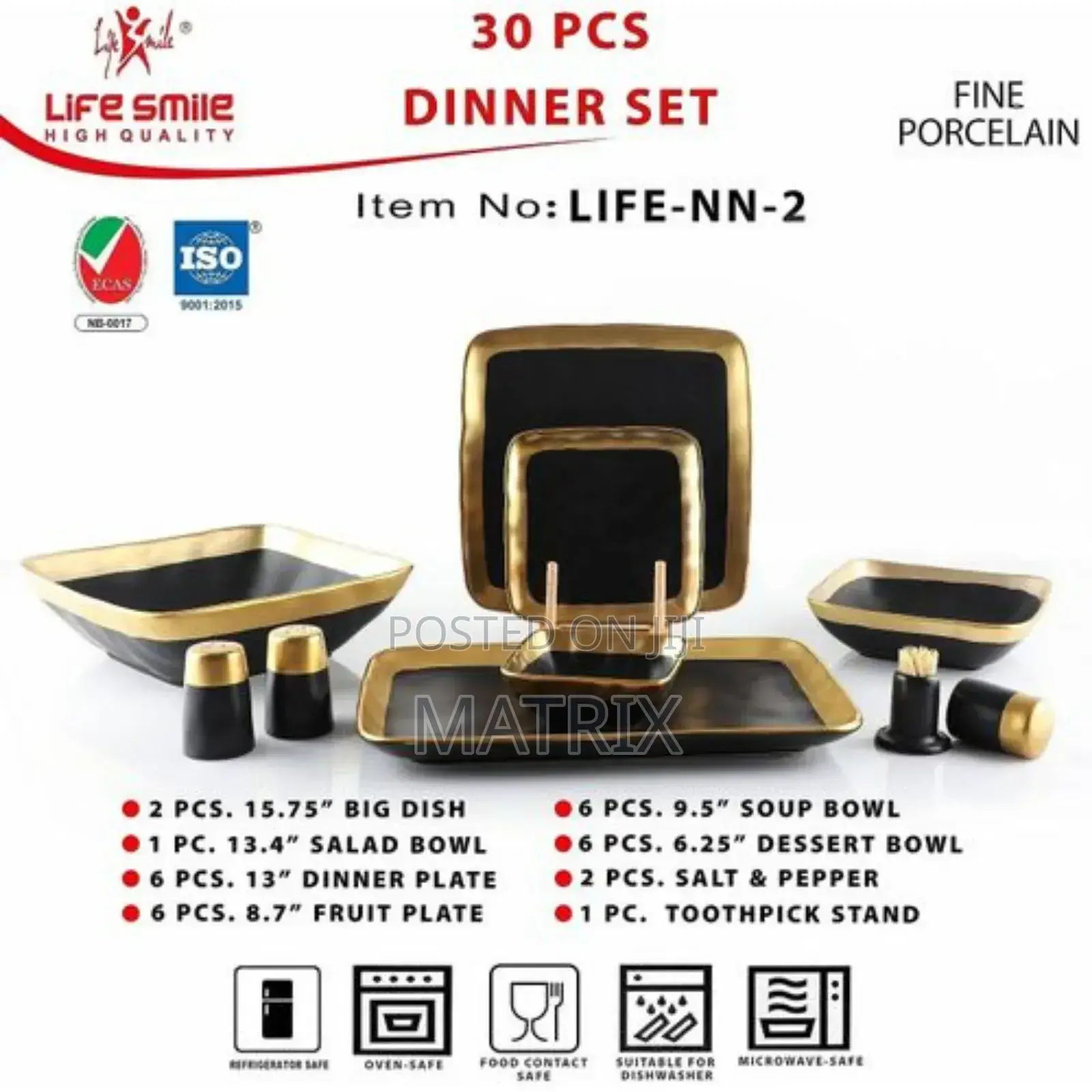 Life Smile 30 Pieces Porcelain Plates Bowls Side Plates Dinner Set