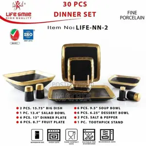 Life Smile 30 Pieces Porcelain Plates Bowls Side Plates Dinner Set