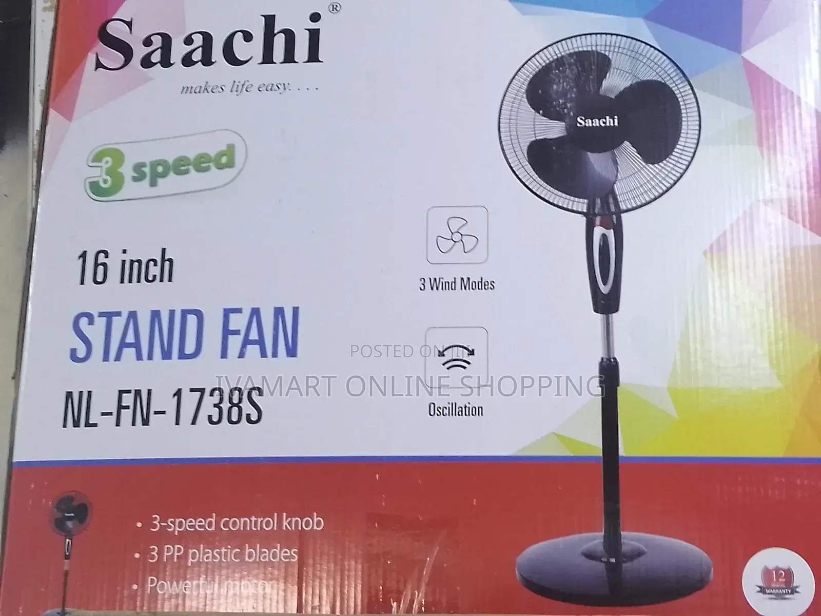 Saachi 16-Inch Stand Fan (Nl-Fn-1738s) - 12 Months Warranty
