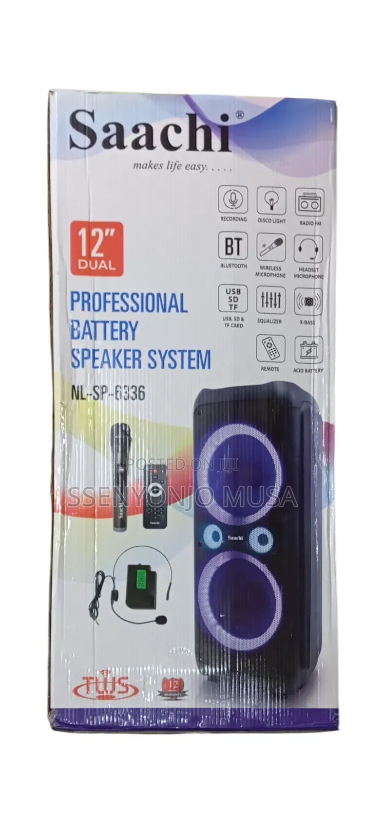 Saachi Nl-Sp-6336 12" Dual Professional Bluetooth Speaker