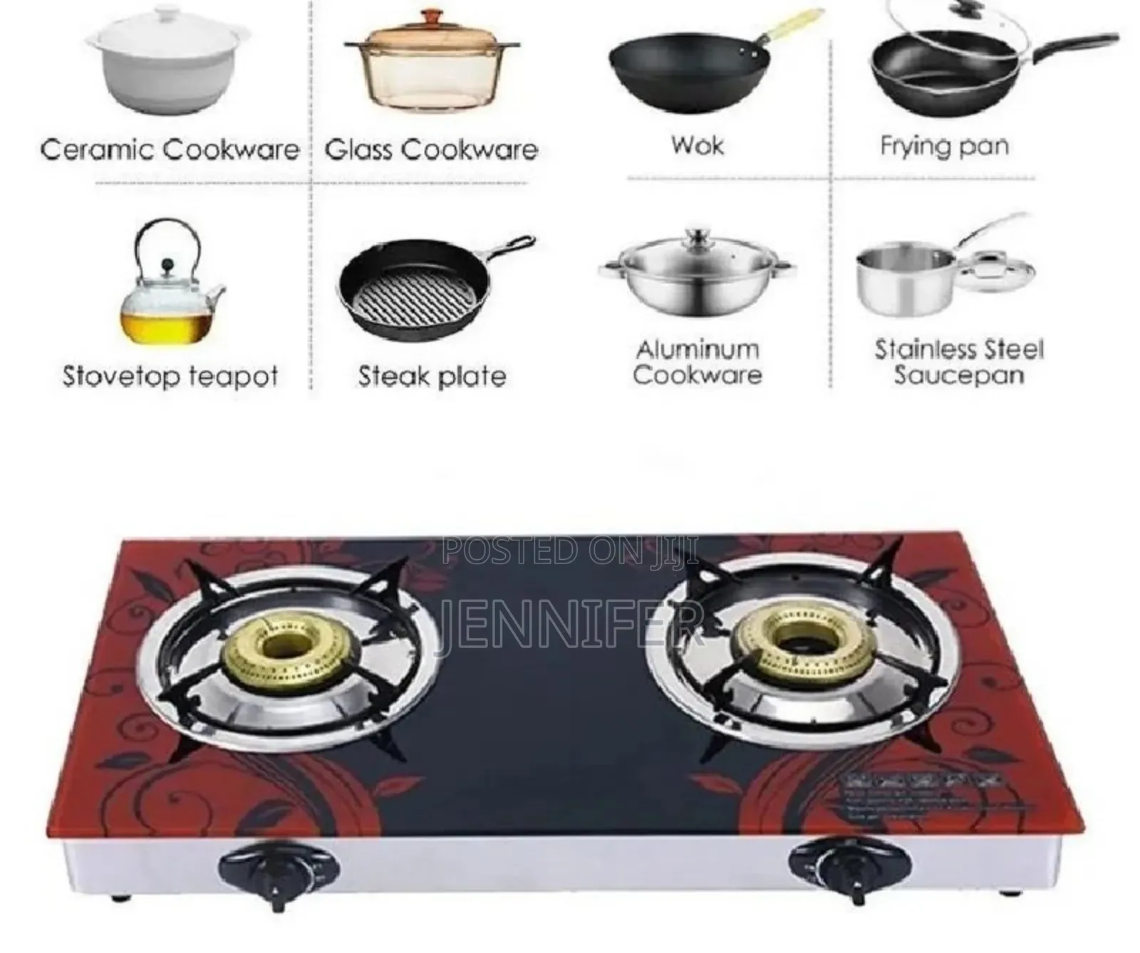 Pixel Double Burner Glass Gas Stove With Automatic Ignition