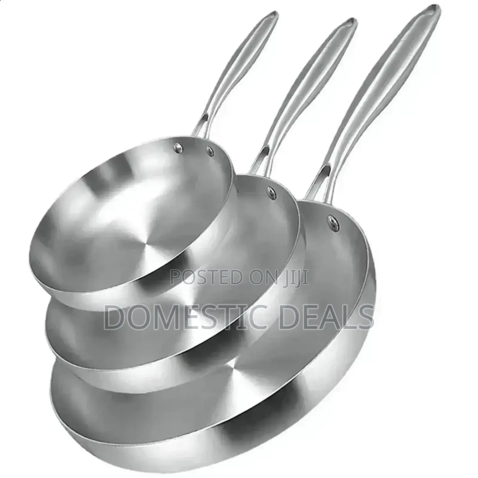 3pcs Stainless Steel Frying Pans (22, 24,26cm)