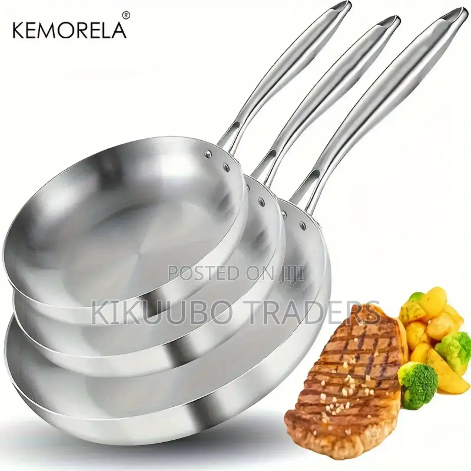 3pcs Stainless Steel Frying Pans (24, 26,28cm)