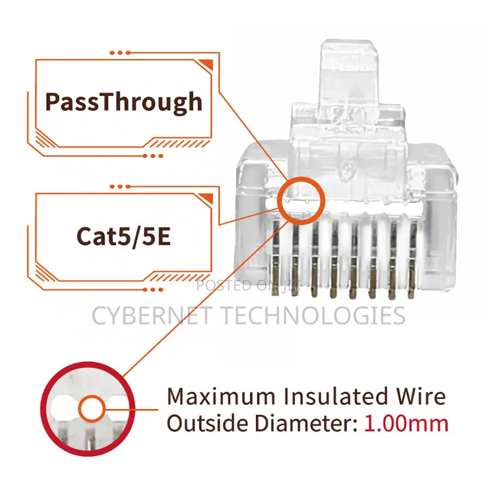 Rj45 Cat6 Pass Through Connectors - Pack of 100