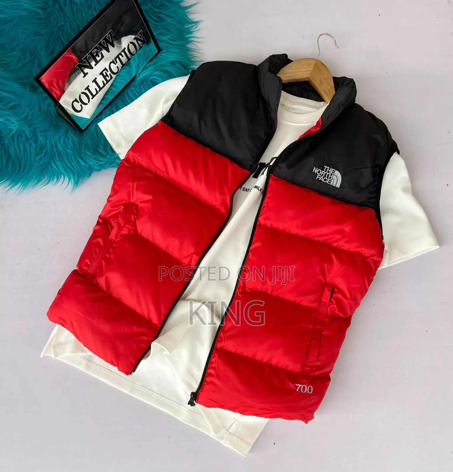 Red North Face Tank Black Vest Jackets