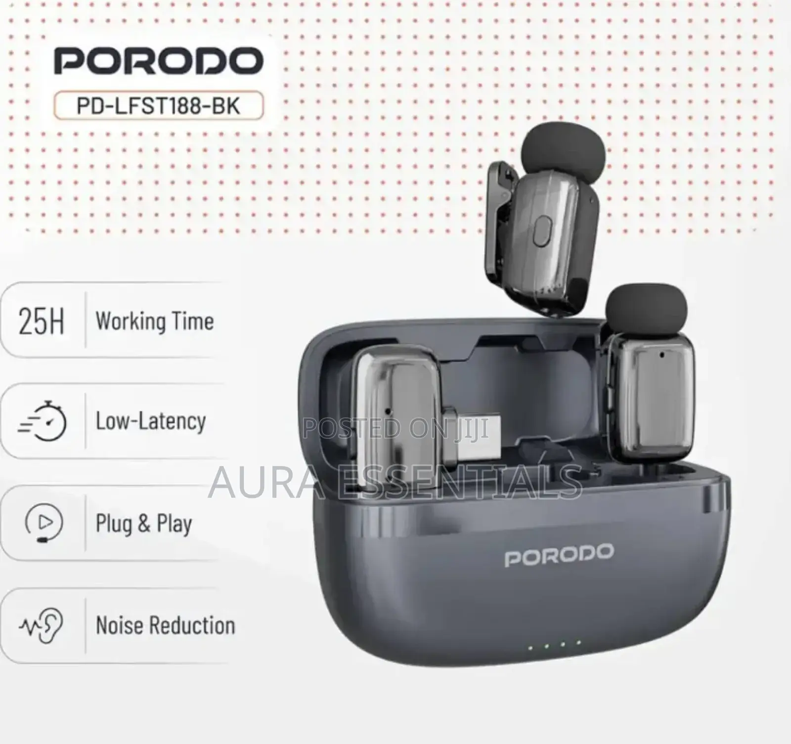 Porodo Wireless Lavalier Microphones Type-C - Black