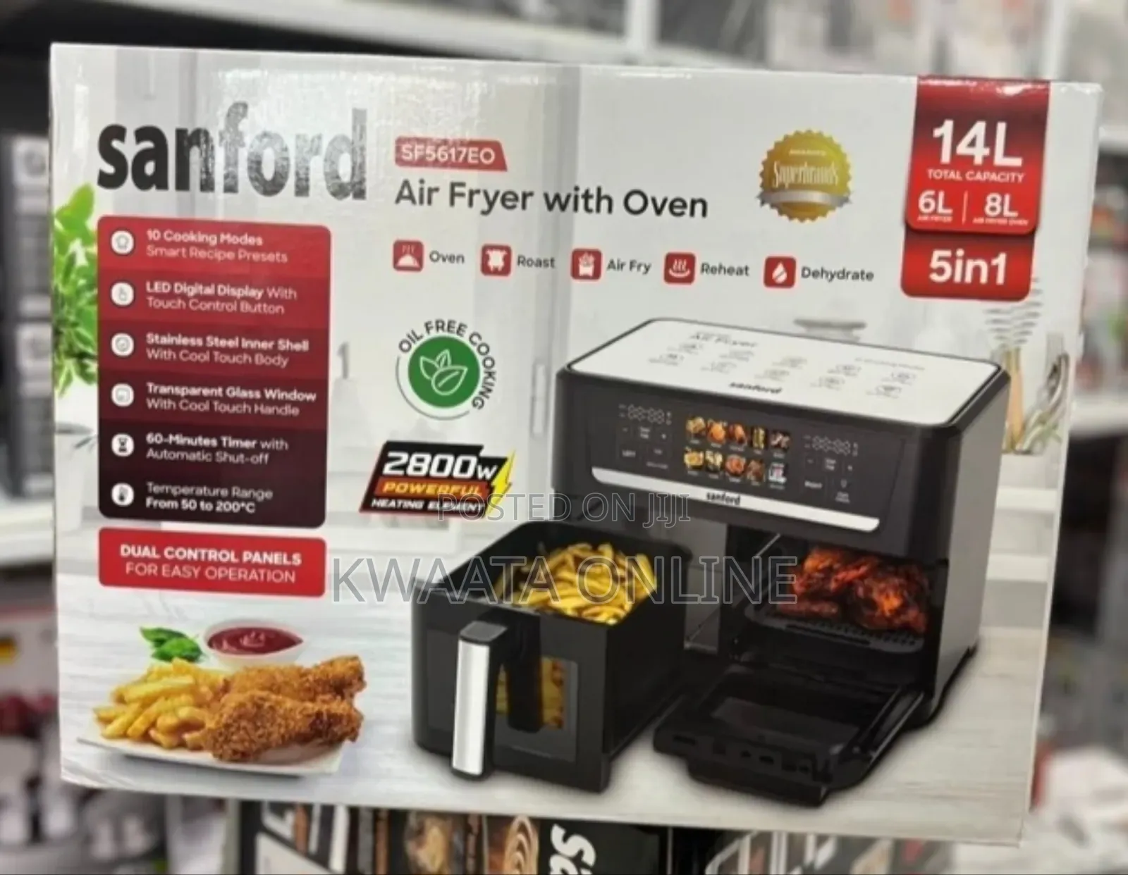 14l Sanford 2-in-1 Air Fryer Oven, 10 Presets Dual Led Touch Control