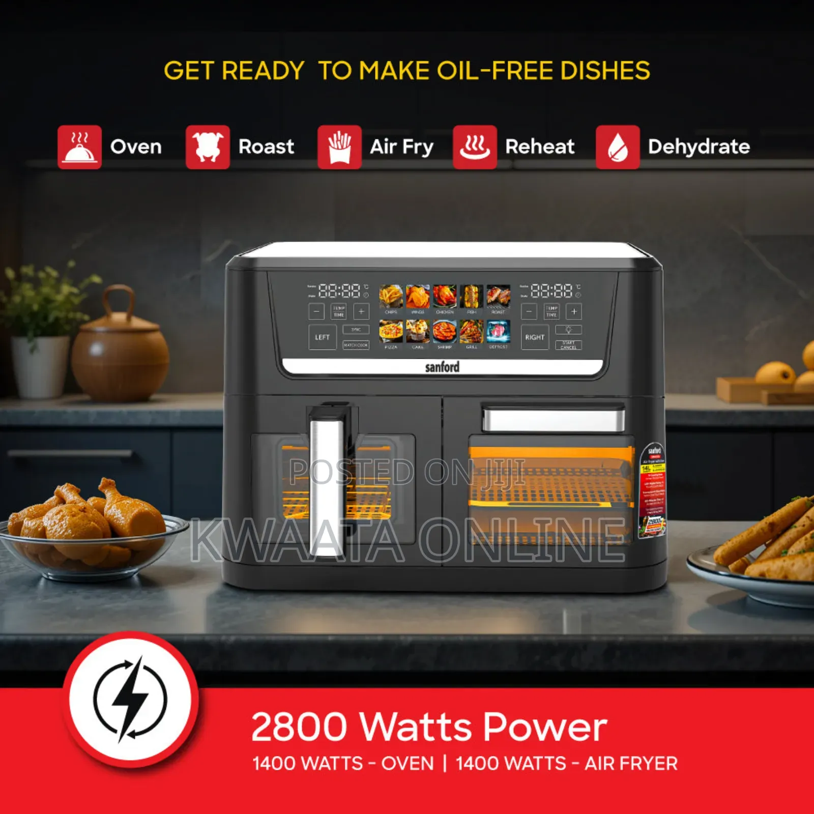 14l Sanford 2-in-1 Air Fryer Oven, 10 Presets Dual Led Touch Control