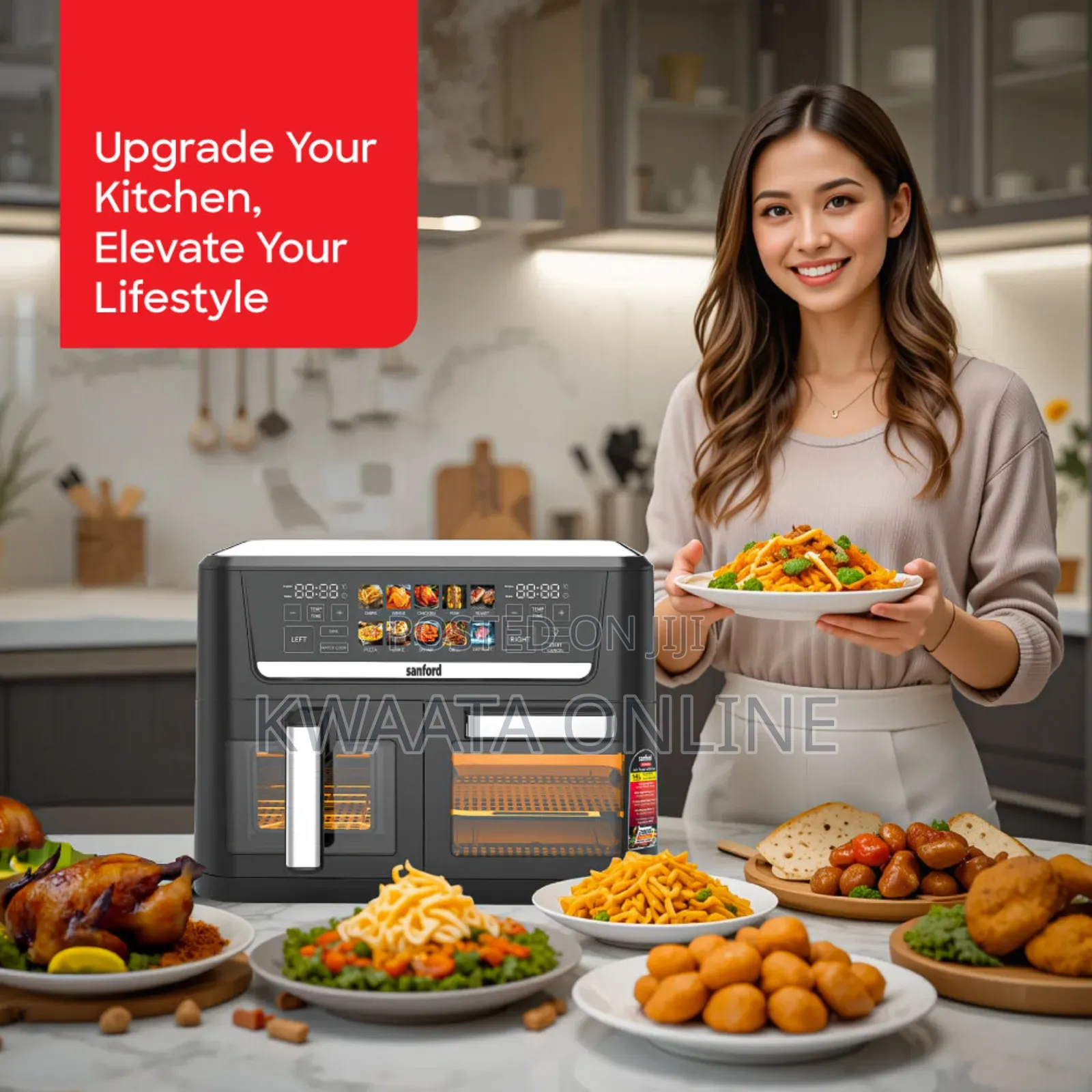 14l Sanford 2-in-1 Air Fryer Oven, 10 Presets Dual Led Touch Control