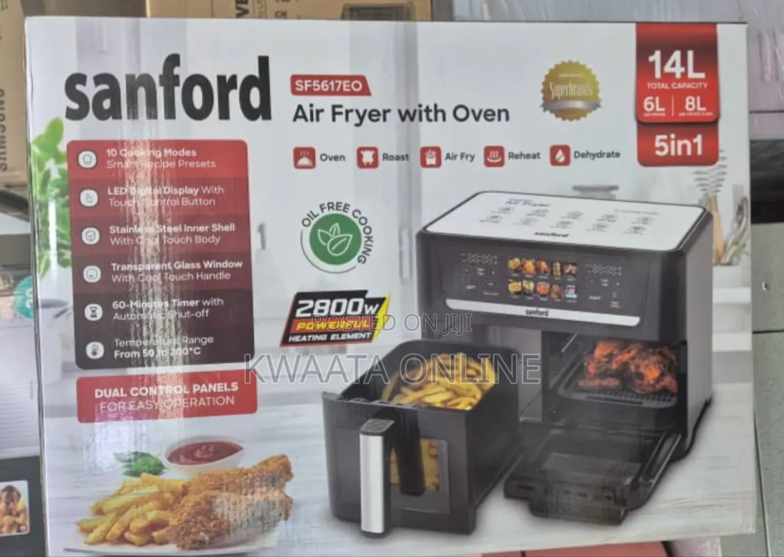14l Sanford 2-in-1 Air Fryer Oven, 10 Presets Dual Led Touch Control