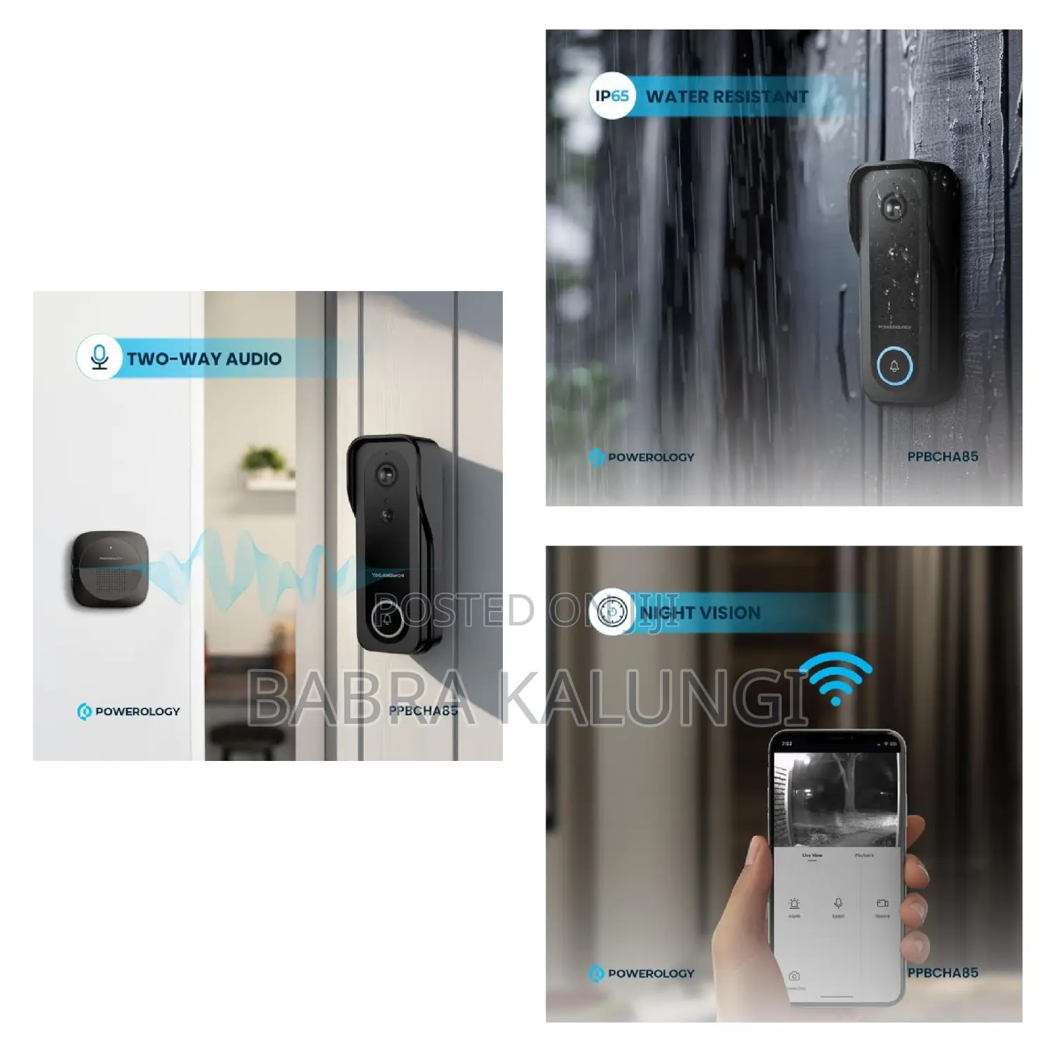 Powerology Ip65 265gb 3mp Infrared Smart Camera Doorbell
