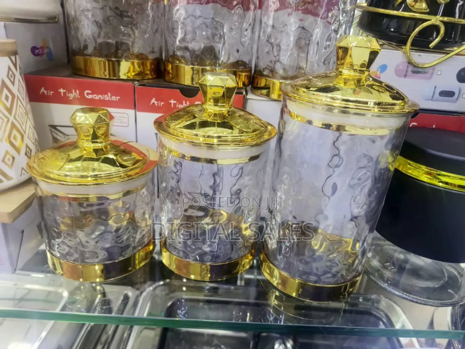 Glass Gold Sugar Bowl Set