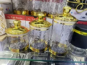 Glass Gold Sugar Bowl Set