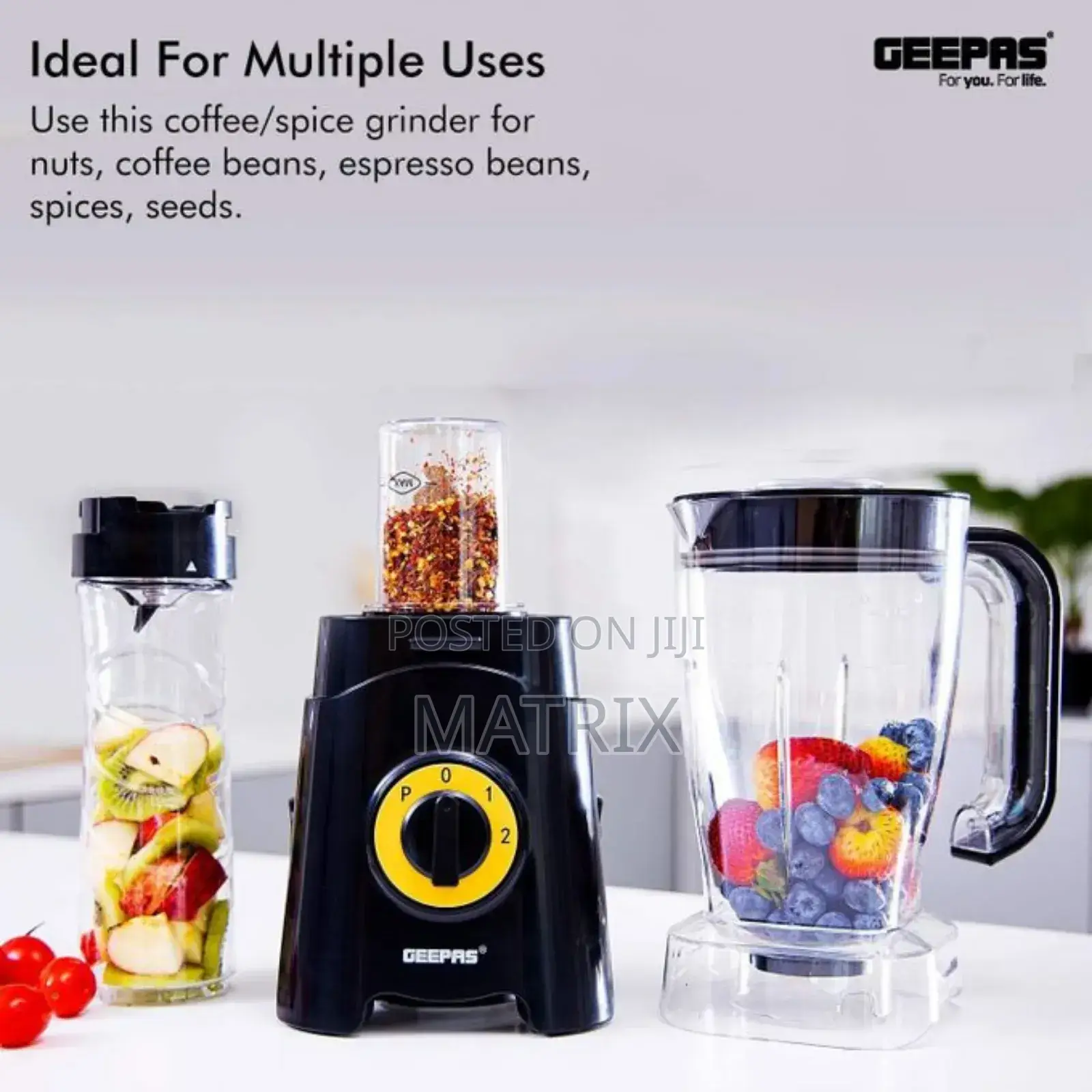 Geepas 3-in-1 Super Blender 2 Speed and Pulse Function 1.5l 500ml