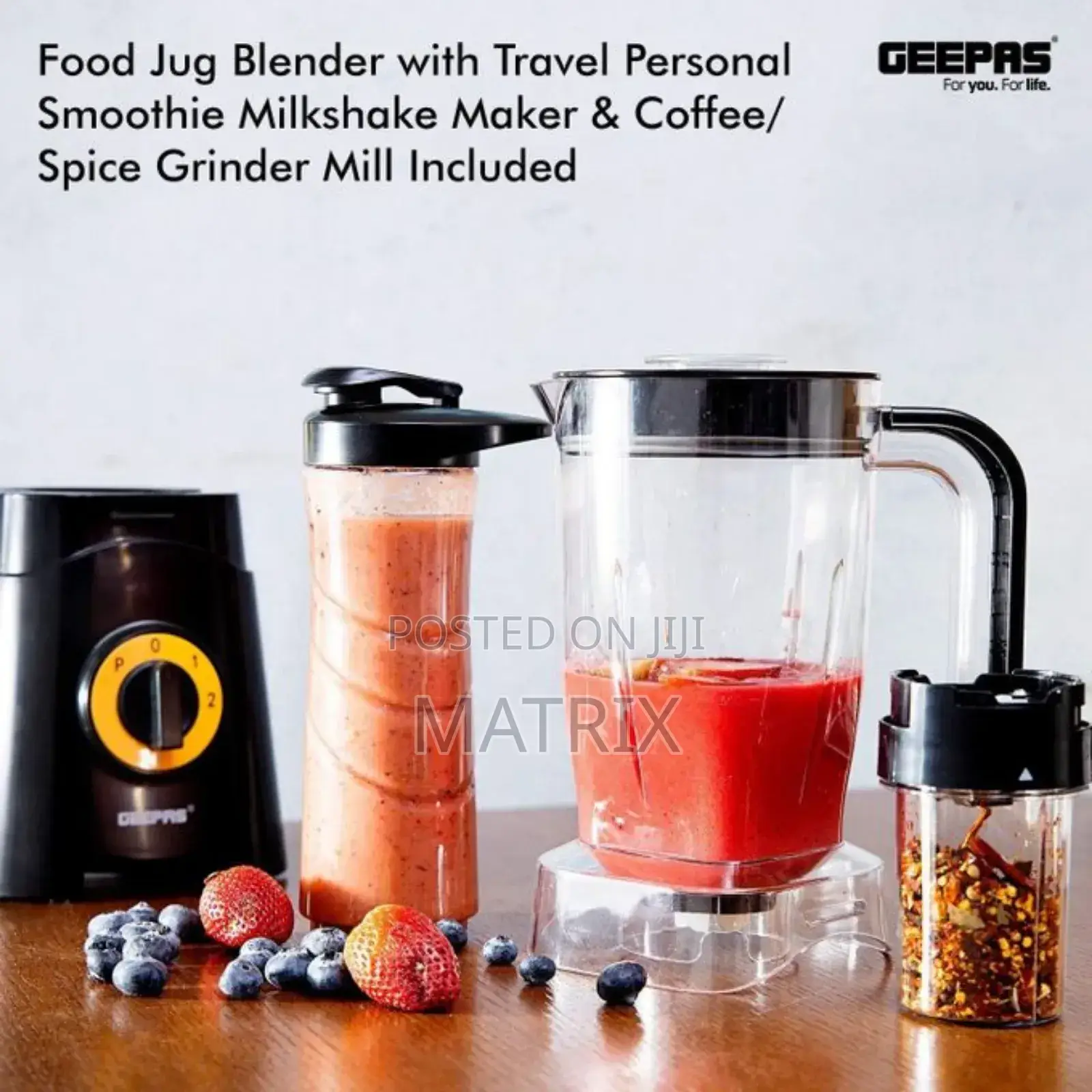 Geepas 3-in-1 Super Blender 2 Speed and Pulse Function 1.5l 500ml