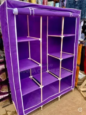 3 Columns Wooden Frame Portable Wardrobe