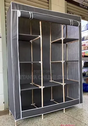3 Columns Wooden Frame Portable Wardrobe