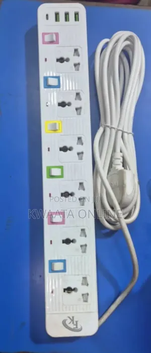 Fk 6-Way Socket Power Extension Cable With 3 Usb Charging Ports