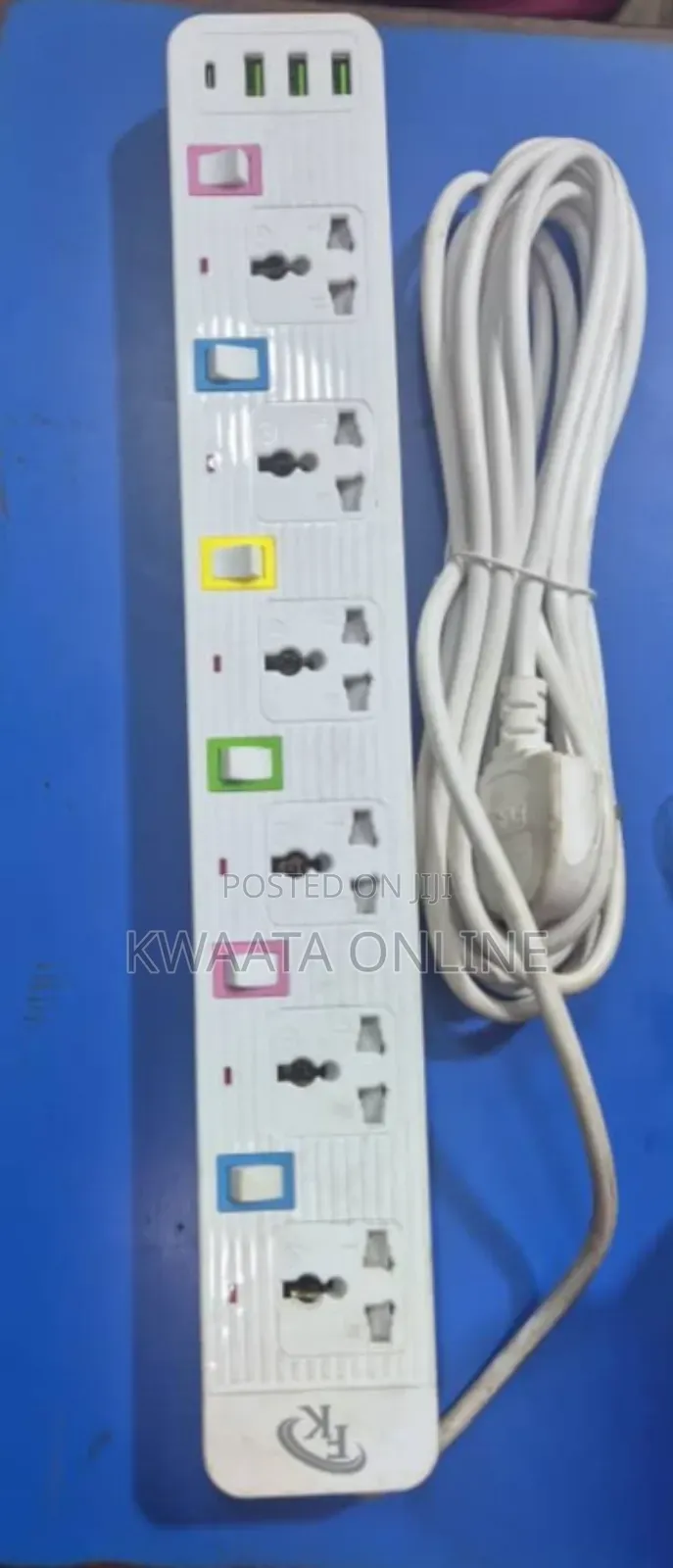Fk 6-Way Socket Power Extension Cable With 3 Usb Charging Ports