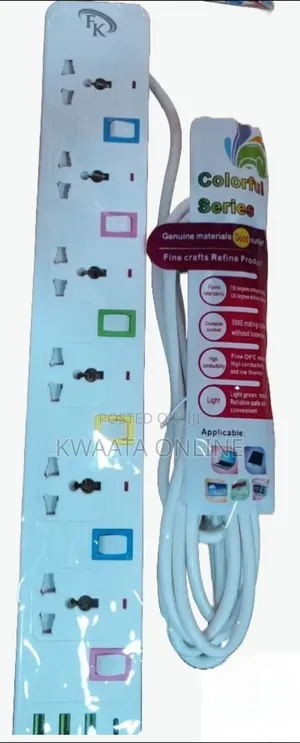 Fk 6-Way Socket Power Extension Cable With 3 Usb Charging Ports