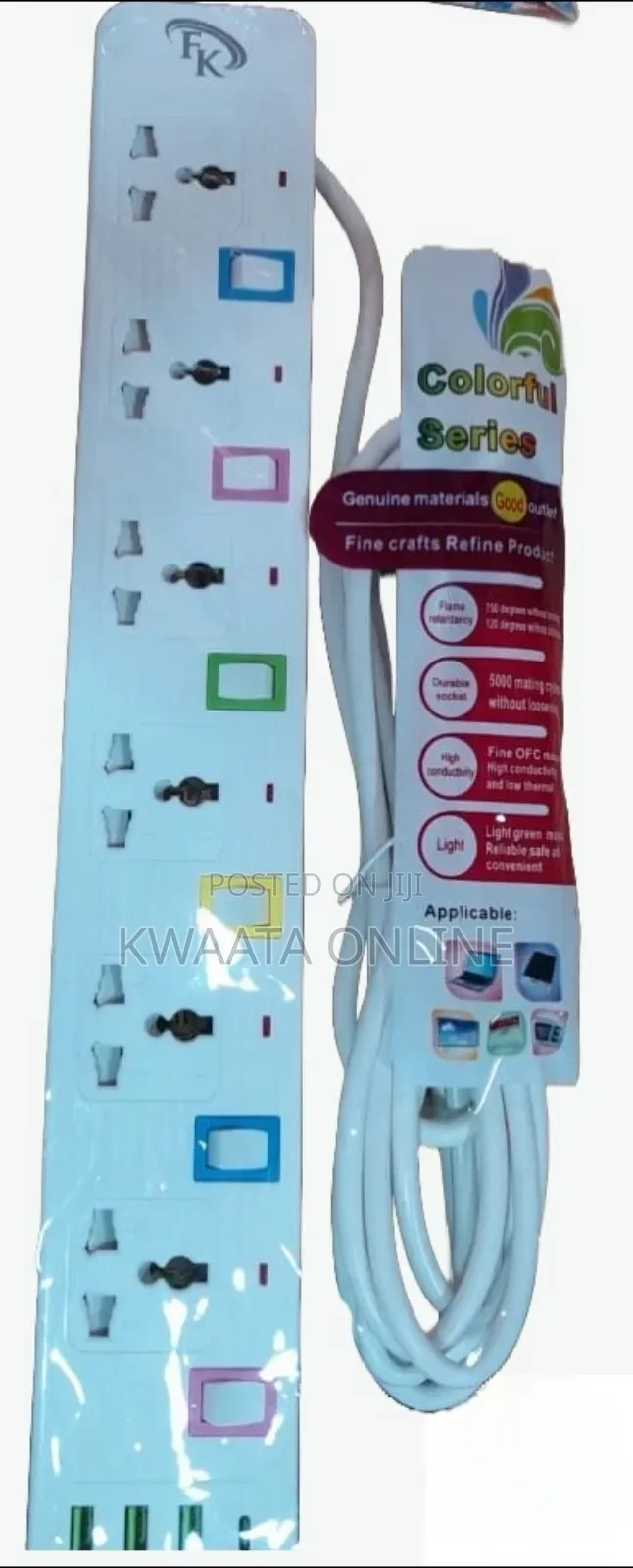 Fk 6-Way Socket Power Extension Cable With 3 Usb Charging Ports