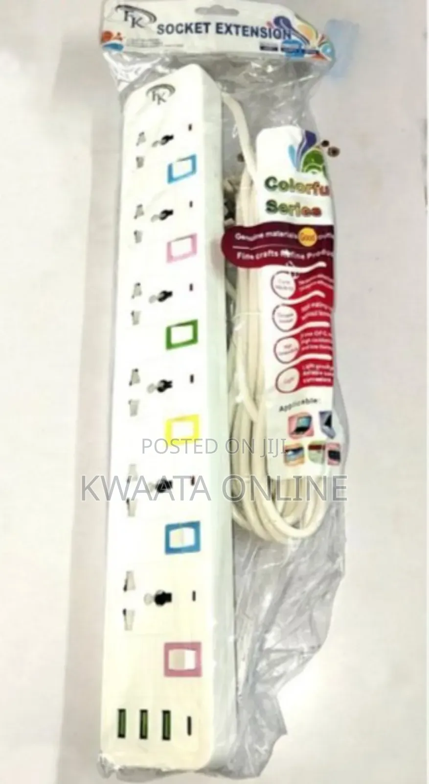Fk 6-Way Socket Power Extension Cable With 3 Usb Charging Ports